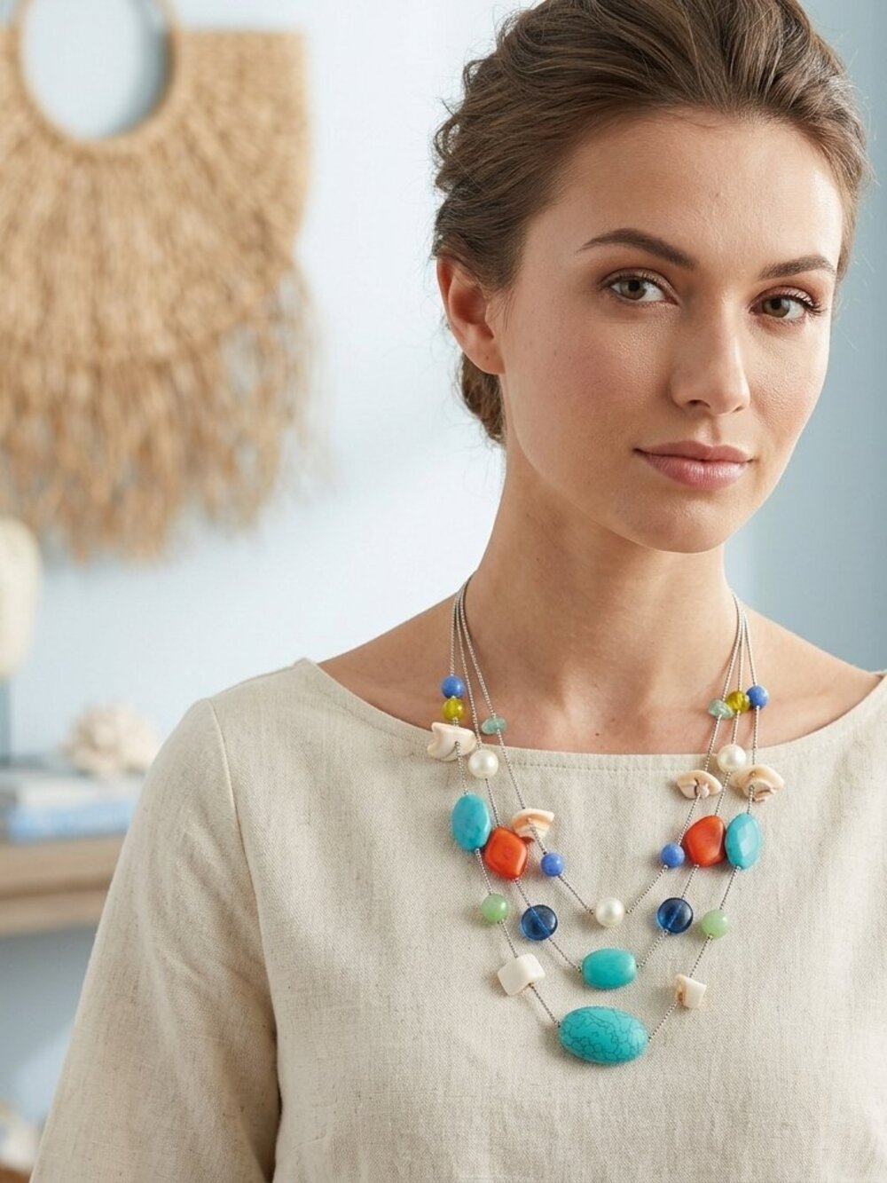 Bay Studio Multi-Strand Statement Necklace – Genuine Shell & Turquoise Accents,